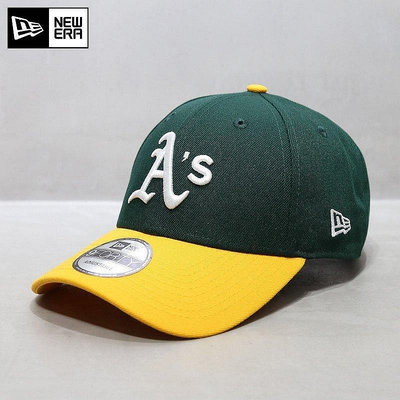 小Z代購#NewEra帽子韓國MLB棒球帽硬頂AS奧克蘭運動家拼色綠鴨舌帽潮