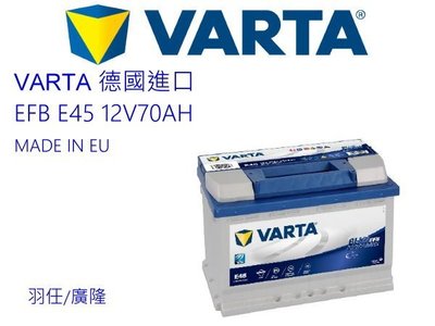 台中市電池經銷商-羽任 德國進口汽車電池 VARTA E45 EFB 70Ah (DIN74 57412 57531)