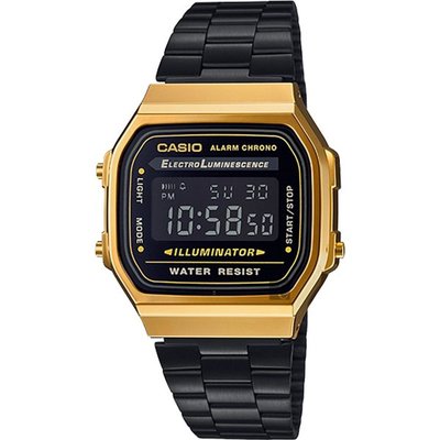 CASIO卡西歐 方形 黑鋼帶復古造型設計 男錶 運動錶 學生錶型號: A168WEGB--1BDF【神梭鐘錶】