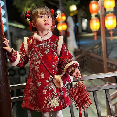 熱銷 冬款衣服 中國風 喜慶 新年冬季 兒童 女童新款漢服唐裝拜年服 可開發票