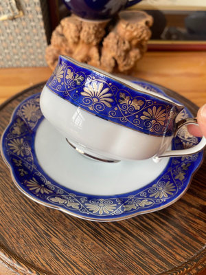 zwx 日本 香蘭社 鉑金系裂帝王藍闊口骨瓷紅茶杯咖啡杯