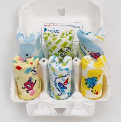 FZB 003 預購 KONTEX 日本製 可愛刺繡小方巾 口水巾 16×16cm 6枚入 B男子柄 蛋盒