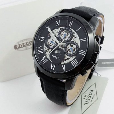 FOSSIL Grant 鏤空錶盤 羅馬數字 黑色皮革錶帶 自動機械錶 ME3028