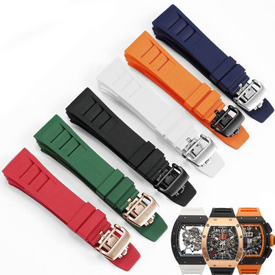手錶配件 硅膠手錶帶代用RICHARD MILLE理查德米勒RM011橡膠錶帶配件手錶扣