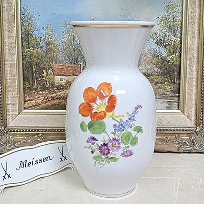 【二手】德國meissen梅森手繪花瓶: 古董 老貨 收藏 【古物流香】-809