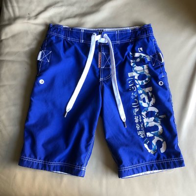 [品味人生]保證正品 SUPERDRY 藍色 米彩logo 海灘褲 休閒短褲 size S