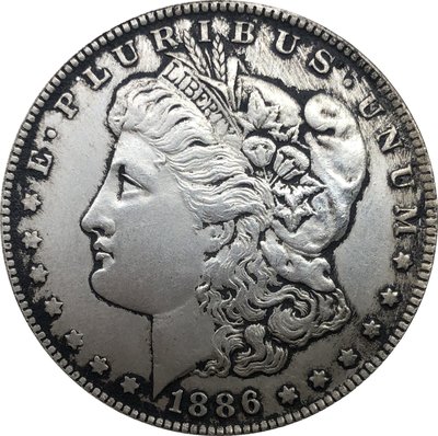 外國錢幣美國摩爾根美元1886年仿古銀幣白銅鍍銀黑色古錢幣A2780