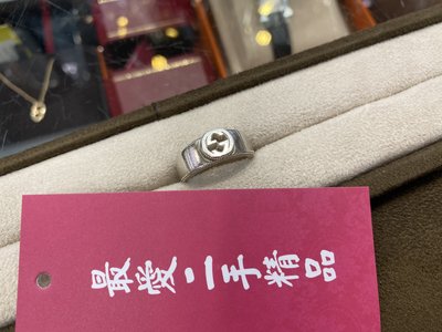 ☆最愛二手精品☆ GUCCI 925 純銀立體GG LOGO 戒指 C2376 18號