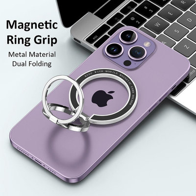 適用於 iPhone 12/13/14 系列的磁環握把金屬手機支架桌面雙折疊手機支架（滿599免運）