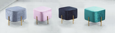 【藝坊現代傢俱】QE 1136 *(4色)奢華金腳絨布方凳 現代簡約時尚餐椅 休閒椅 方椅 化妝椅