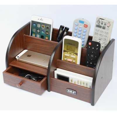 熱賣中 遙控器收納盒客廳茶幾家用化妝辦公室桌面木質制抽屜式手機置物架