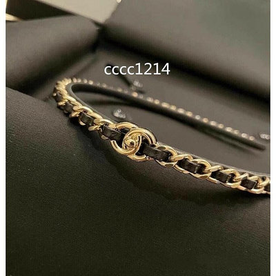 雪兒精品Chanel 秀款 黑色 小羊皮 金色 金屬 雙c 髮箍 髮圈 AB6143