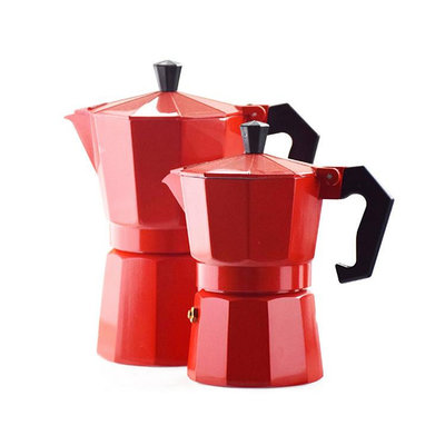 咖啡壺 電商紅色摩卡咖啡壺意式鋁制八角壺咖啡杯可印logo