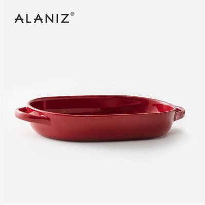 alaniz南茲WS紅色雙耳盤陶瓷家用裝魚盤子10寸烤箱專用烤盤耐高溫