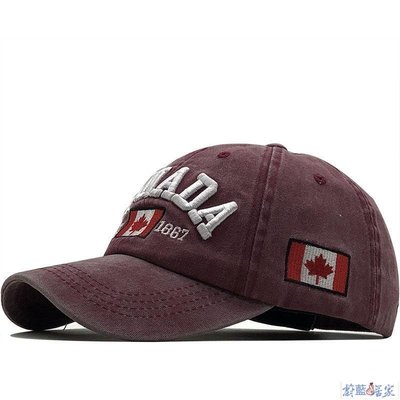 【熱賣精選】歐美成人加拿大楓葉水洗釣魚棒球帽 純棉 CANADA字母刺繡棒球帽子