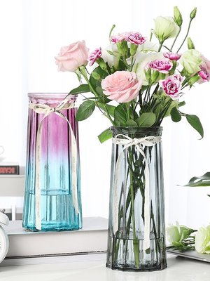 花瓶玻璃瓶簡約花瓶簡約創意玻璃花瓶彩色透明水養富貴竹養玫瑰花插花瓶客廳裝飾擺件正品 促銷