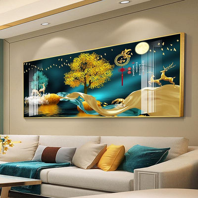 現代輕奢客廳裝飾畫高端大氣沙發背景墻畫掛畫橫幅家和萬事興壁畫半米潮殼直購