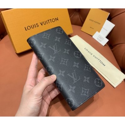 Louis Vuitton LV Brazza 黑灰 對著長夾 長款錢包 手拿包 經典老花雙折零錢長夾 M61697