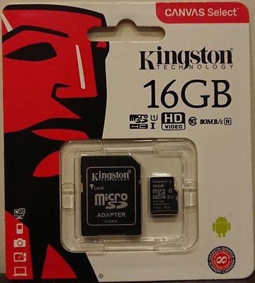 金士頓Kingston 16GB Micro SDHC UHS-I CLASS-10記憶卡