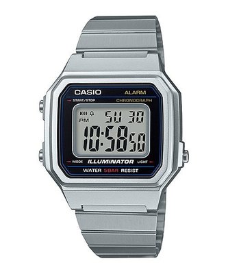 【金台鐘錶】CASIO 卡西歐 復古文青風 LED照明 電子鋼帶錶 (銀) B650WD-1A