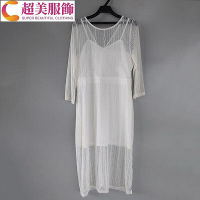 210602白色長袖半透明長洋裝~超美服飾