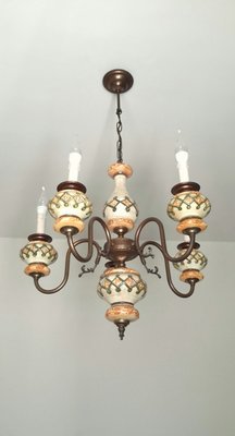 【波賽頓-歐洲古董拍賣】歐洲/西洋古董 意大利彩繪陶瓷吊燈/燭台 5 燈(E14接頭×5)