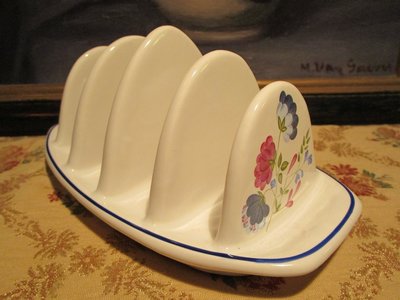 歐洲古物時尚雜貨 米白色 土司架盤 花卉圖騰 餐具 擺飾品 古董收藏 限時特價中