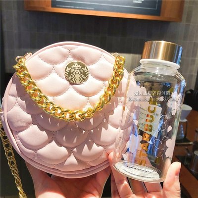 【熱銷精選】星巴克櫻花粉白金少女陶瓷吸管玻璃馬克隨行保溫杯帶包包正品