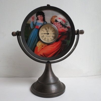 [ 廣緣-鐘錶 ] 1825年瑞士  兩用式彩繪機械老時鐘與鏡子  **可議價**