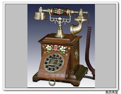 凱西美屋 實木手繪玫瑰仿古電話 抽出式木盒 復古電話 古董電話