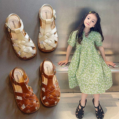韓版女童涼鞋編織公主鞋夏季新款軟底包頭羅馬鞋洋氣兒童涼鞋-滿599免運 巴卡巴卡