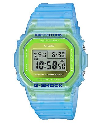 【金台鐘錶】CASIO卡西歐G-SHOCK (水藍與透白錶殼) 防水200米 耐衝擊構造 DW-5600LS-2