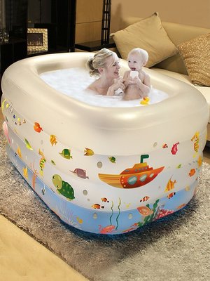 下殺-游泳池寶寶家用室內洗澡桶加厚新生兒小孩兒童充氣折疊戲水池~~