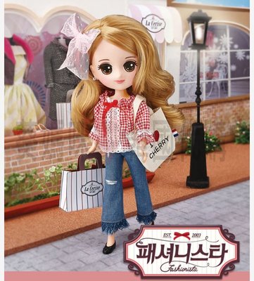 可超取??韓國境內版 cherry 櫻桃娃娃 休閒購物風 牛仔褲 格紋上衣 玩具遊戲組 家家酒