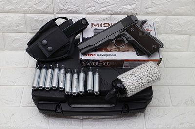 [01] KWC M1911A1 手槍 CO2槍 + CO2小鋼瓶 + 奶瓶 + 槍套 + 槍盒 KCB76AH