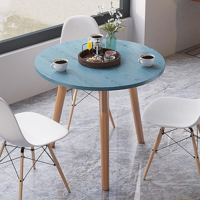 【米顏】圓桌餐桌實木家用小戶型洽談桌子咖啡廳簡易伊姆斯木質餐桌椅組合