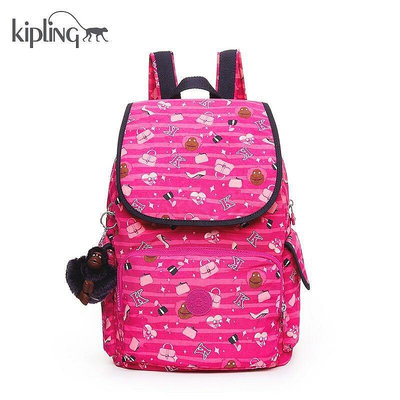 小Z代購#Kipling 猴子包 新款 K70159 粉色條紋猴 表情包系列 多用輕量雙肩後背包 中號 防水