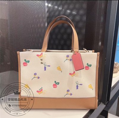 空姐代購 COACH 8602 dempsey Tote30 新款田園風帆布 托特包 單肩斜挎 手提女包 側背包 購物袋