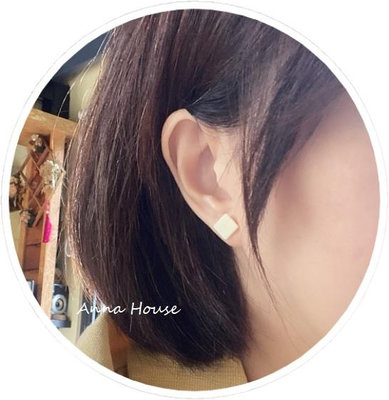 @Anna House 韓國設計 繽紛幾何 馬賽克 壓克力珍珠5件式耳針 多種配搭 紅 白 黑 灰黑 淡黃橘 圓珠