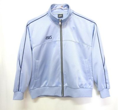 【古物箱~霹靂膠囊】日本 asics 亞瑟士 日版 水藍 運動外套 (二手 古著 老件 vintage)