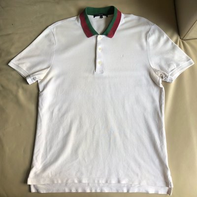 [品味人生2]保證正品 GUCCI 白色 經典紅綠領 短袖POLO衫 SIZE L