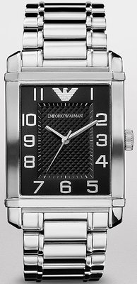 【金台鐘錶】ARMANI手錶 亞曼尼 方形黑面 爵士風 菱格紋 鋼帶男錶 AR0492