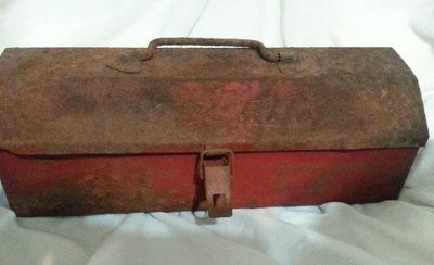 早期 工業懷舊風 鐵製紅色工具箱 工具盒