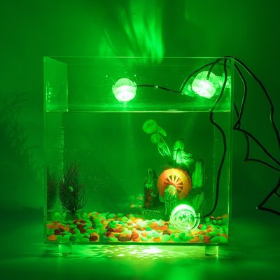 現貨 魚缸LED水草燈防水潛水小型兩用迷你水中一拖二照射燈七彩夜明珠