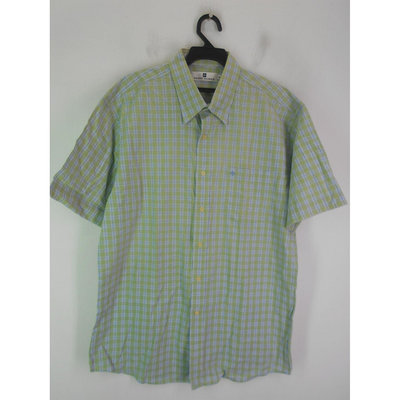 男 ~【PIERRE BALMAIN】嫩綠色格紋休閒襯衫 XL號(4A172)~99元起標~
