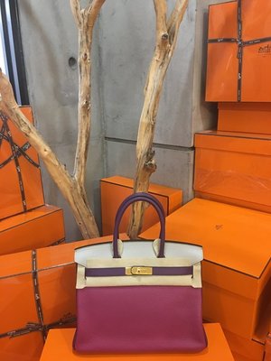 ＊金選名店＊HERMES＊愛馬仕＊出清498000 全新 BIRKIN 30公分 柏金包 3拼 5L/K5/80灰 金扣