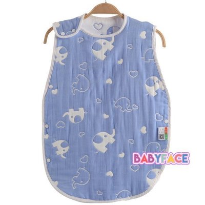 BabyFace【八層紗】紗布料 藍象日本款防踢背心蘑菇被背心 保暖嬰兒睡袋被透氣吸汗賺口碑適2-7歲(45*80CM)