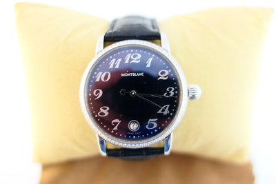 [吉宏精品交流中心]MONTBLANC 萬寶龍 7027 36mm 黑面 後鑲鑽石 石英 皮帶 中性錶