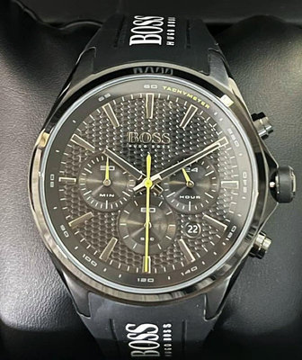 HUGO BOSS Distinct 黑色錶盤 黑色橡膠錶帶 石英 三眼計時 男士手錶 1513859