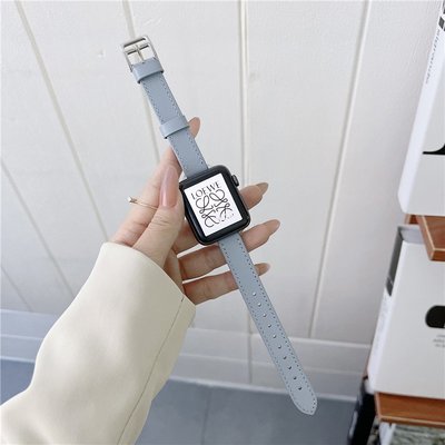 IS原裝錶帶 適用新蘋果iwatch7代真皮錶帶23456SE瘦身細款腕帶經典愛馬仕男女